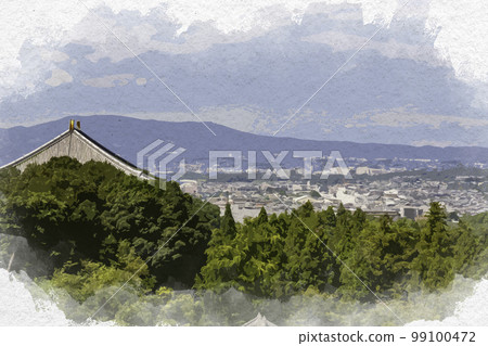 Watercolor style view from Todaiji Temple Nara City Nara City, Nara Prefecture 99100472