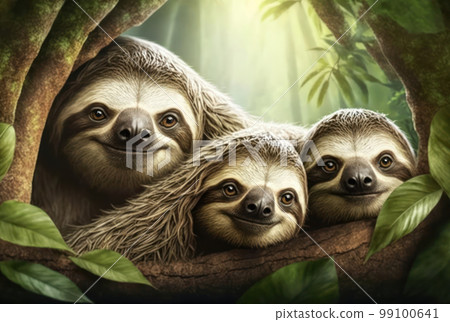 Sloths with copy space background. World wildlife day concept. Sloths with copy space background. World wildlife day concept. 99100641