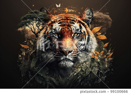 Tiger with copy space background. World wildlife day concept. Tiger with copy space background. World wildlife day concept. 99100666