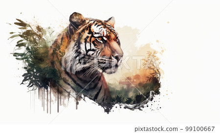 Tiger with copy space background. World wildlife day concept. Tiger with copy space background. World wildlife day concept. 99100667