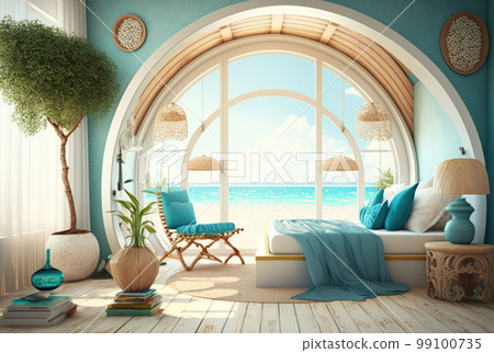 Beach luxury resort hotel room graphic design 3d model background. Beach luxury resort hotel room graphic design 3d model background. 99100735