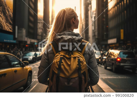 Woman backpacker travel sightseeing city around the world on vacation. Woman backpacker travel sightseeing city around the world on vacation. 99100820