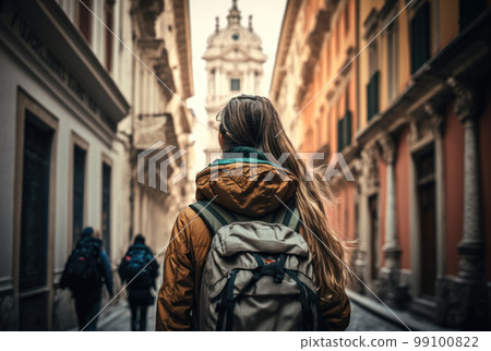 Woman backpacker travel sightseeing city around the world on vacation. Woman backpacker travel sightseeing city around the world on vacation. 99100822