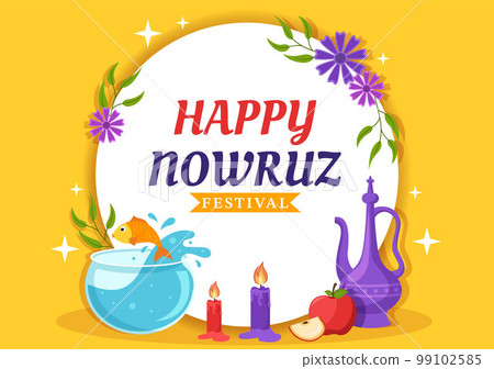 Happy Nowruz Day or Iranian New Year Illustration with Grass Semeni and Fish for Web Banner or Landing Page in Flat Cartoon Hand Drawn Templates Happy Nowruz Day or Iranian New Year Illustration with Grass Semeni and Fish for Web Banner or Landing Page in Flat Cartoon Hand Drawn Templates 99102585