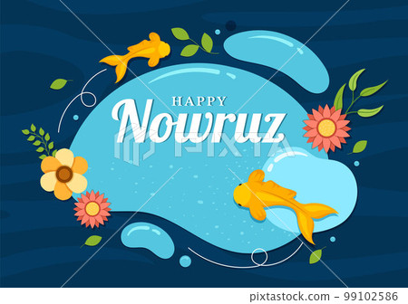 Happy Nowruz Day or Iranian New Year Illustration with Grass Semeni and Fish for Web Banner or Landing Page in Flat Cartoon Hand Drawn Templates 99102586