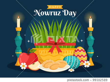 Happy Nowruz Day or Iranian New Year Illustration with Grass Semeni and Fish for Web Banner or Landing Page in Flat Cartoon Hand Drawn Templates Happy Nowruz Day or Iranian New Year Illustration with Grass Semeni and Fish for Web Banner or Landing Page in Flat Cartoon Hand Drawn Templates 99102589