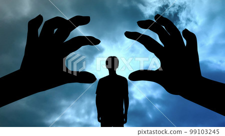 Scary two-handed silhouette and male silhouette_wide Scary two-handed silhouette and male silhouette_wide 99103245