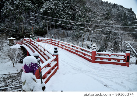 Snowscape of Gokuraku Bridge [Koya Town, Wakayama Prefecture] 99103374