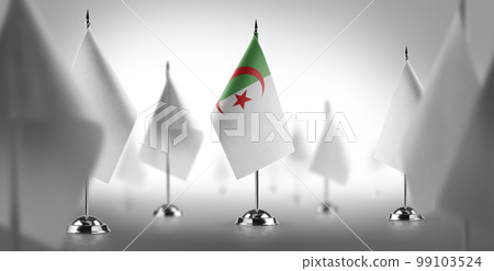 The national flag of the Algeria surrounded by white flags 99103524