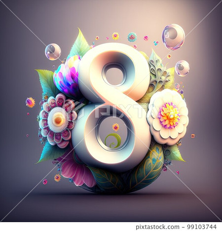 Creative illustration of number 8 with floral decoration for 8 march women's day celebration Creative illustration of number 8 with floral decoration for 8 march women's day celebration 99103744