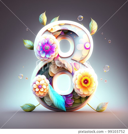 Creative illustration of number 8 with floral decoration for 8 march women's day celebration 99103752