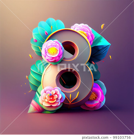 Creative illustration of number 8 with floral decoration for 8 march women's day celebration Creative illustration of number 8 with floral decoration for 8 march women's day celebration 99103756