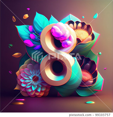 Creative illustration of number 8 with floral decoration for 8 march women's day celebration Creative illustration of number 8 with floral decoration for 8 march women's day celebration 99103757