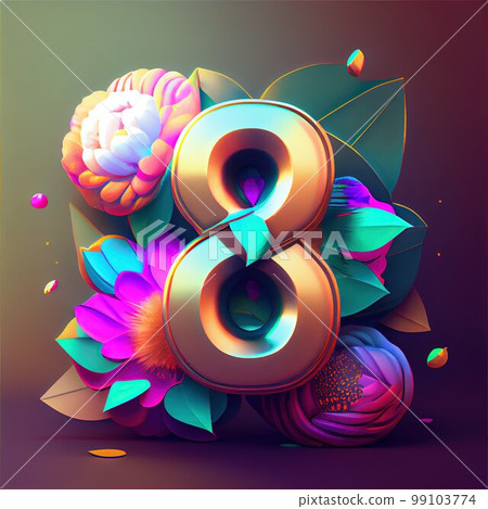 Creative illustration of number 8 with floral decoration for 8 march women's day celebration Creative illustration of number 8 with floral decoration for 8 march women's day celebration 99103774