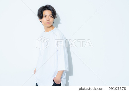 Man in white t-shirt Man in white t-shirt 99103878