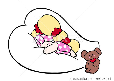 Girl sleeping on the sofa hand drawn illustration dreamy white background Girl sleeping on the sofa hand drawn illustration dreamy white background 99105051
