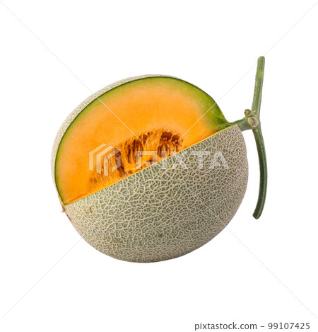 cantaloupe melon isolated on a white background cantaloupe melon isolated on a white background 99107425
