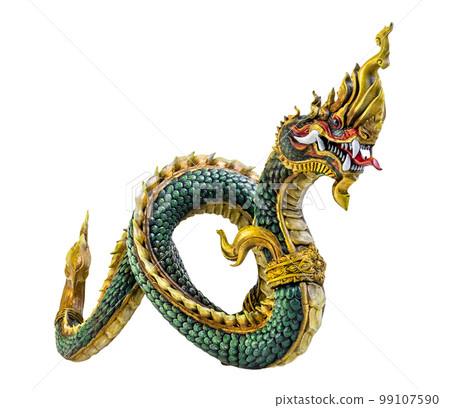 King of naga, naka Thailand dragon or serpent king on white background King of naga, naka Thailand dragon or serpent king on white background 99107590