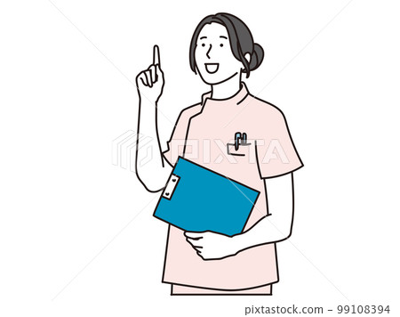 A female nurse pointing with a smile A female nurse pointing with a smile 99108394