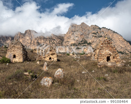 Ancient Caucasian burials in family crypts, the city of the dead. Digoria district in North Ossetia. Ancient Caucasian burials in family crypts, the city of the dead. Digoria district in North Ossetia. 99108464