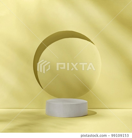 The background is a geometric podium with a circle and a cylinder to show a product or cosmetics The background is a geometric podium with a circle and a cylinder to show a product or cosmetics 99109153