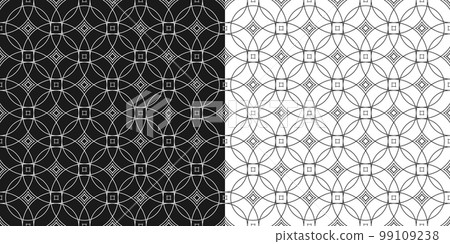 Geometric seamless pattern with intersecting circles, small rhombuses. 99109238