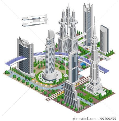 Cityscape illustration "Future city A" that becomes a big future city if combined like blocks There are variations Cityscape illustration "Future city A" that becomes a big future city if combined like blocks There are variations 99109255