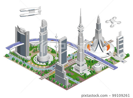 Cityscape illustration "Future city A" that becomes a big future city if combined like blocks There are variations 99109261