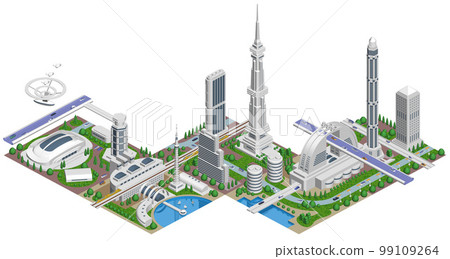Cityscape illustration "Future city A" that becomes a big future city if combined like blocks There are variations 99109264