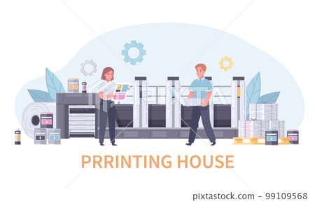 Printing House Polygraphy Cartoon Concept 99109568