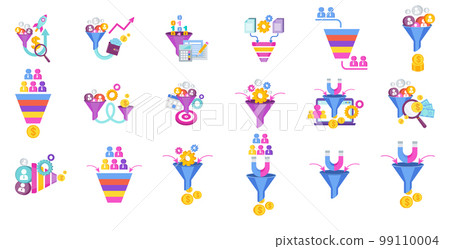 Conversion funnel set. Digital inbound marketing tool Conversion funnel set. Digital inbound marketing tool 99110004
