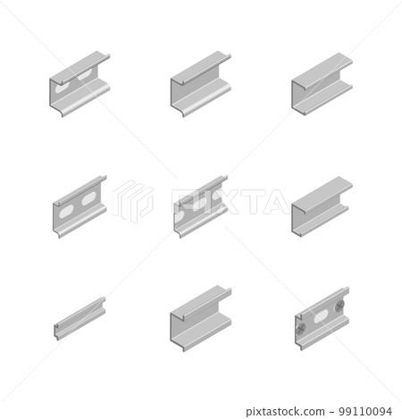 Set of different din rail, 3d vector illustration. 99110094