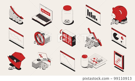 Economic crisis isometric icons set Economic crisis isometric icons set 99110913