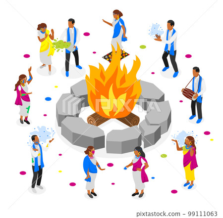 Holi Celebrating Isometric Composition Holi Celebrating Isometric Composition 99111063