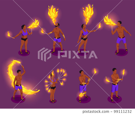 Fire Show Performers Isometric 99111232