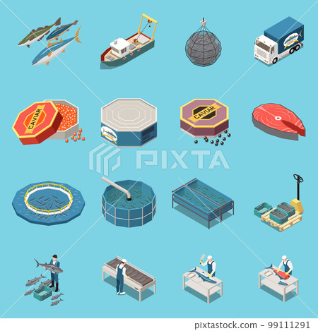 Industrial Fishing Seafood Isometric Set 99111291