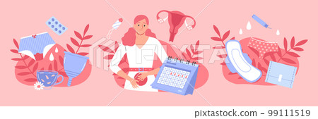 Menstruation Flat Design Concept Menstruation Flat Design Concept 99111519