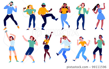 People With Headphones Set People With Headphones Set 99111596