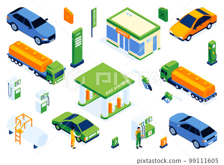 Gas Station Isometric Icons 99111605