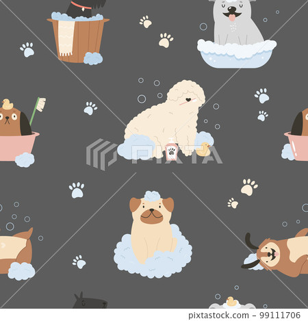 Seamless patterns with funny washing dogs of different breeds 99111706