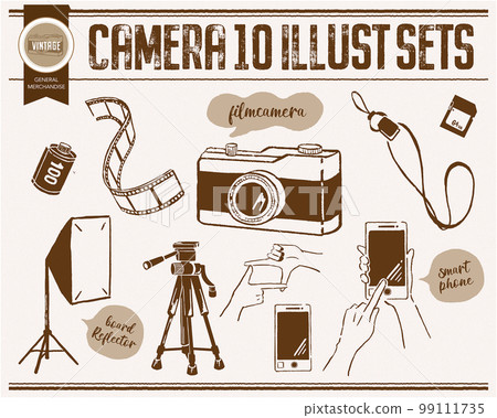 Film photo line drawing set illustration 99111735