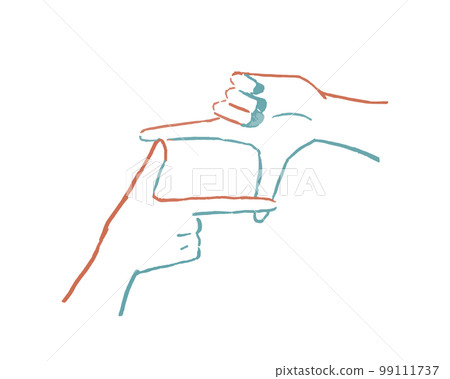 Line drawing of a pose to take a picture with hands Line drawing of a pose to take a picture with hands 99111737