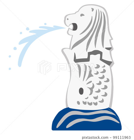 Merlion spouting water from its mouth Simple hand-drawn illustration 99111963