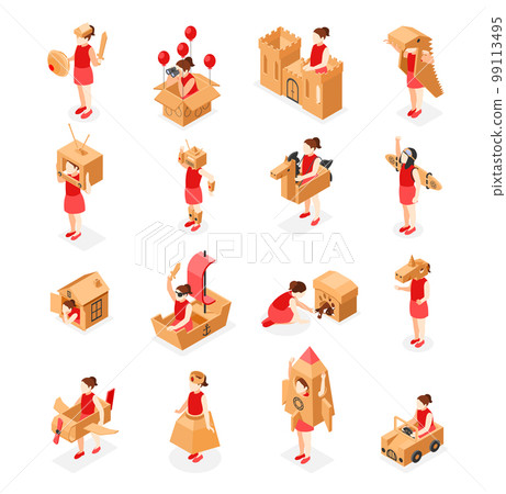 Cardboard Toys Icons Set Cardboard Toys Icons Set 99113495