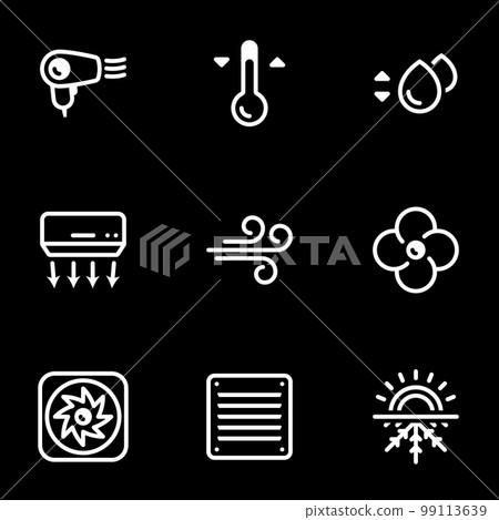 Icons for theme Cooling, air conditioning , vector, icon, set. Black background Icons for theme Cooling, air conditioning , vector, icon, set. Black background 99113639