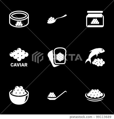 Icons for theme caviar, vector, icon, set. Black background 99113689