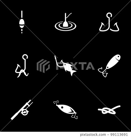 Icons for theme fishing, vector, icon, set. Black background 99113691