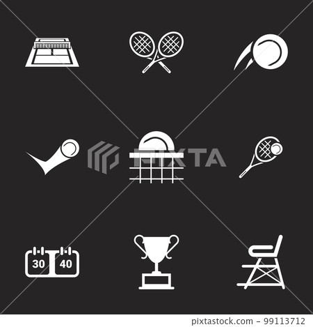 Icons for theme tennis, vector, icon, set. Black background 99113712