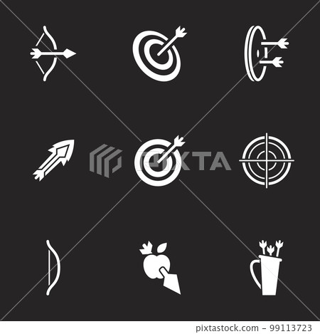 Icons for theme archery , vector, icon, set. Black background Icons for theme archery , vector, icon, set. Black background 99113723