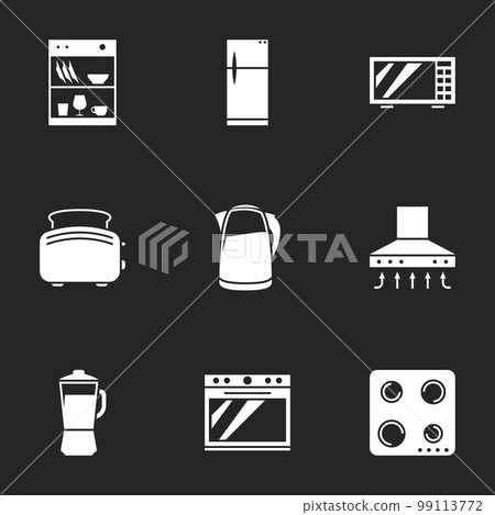 Kitchen Appliances icons. Black background Kitchen Appliances icons. Black background 99113772